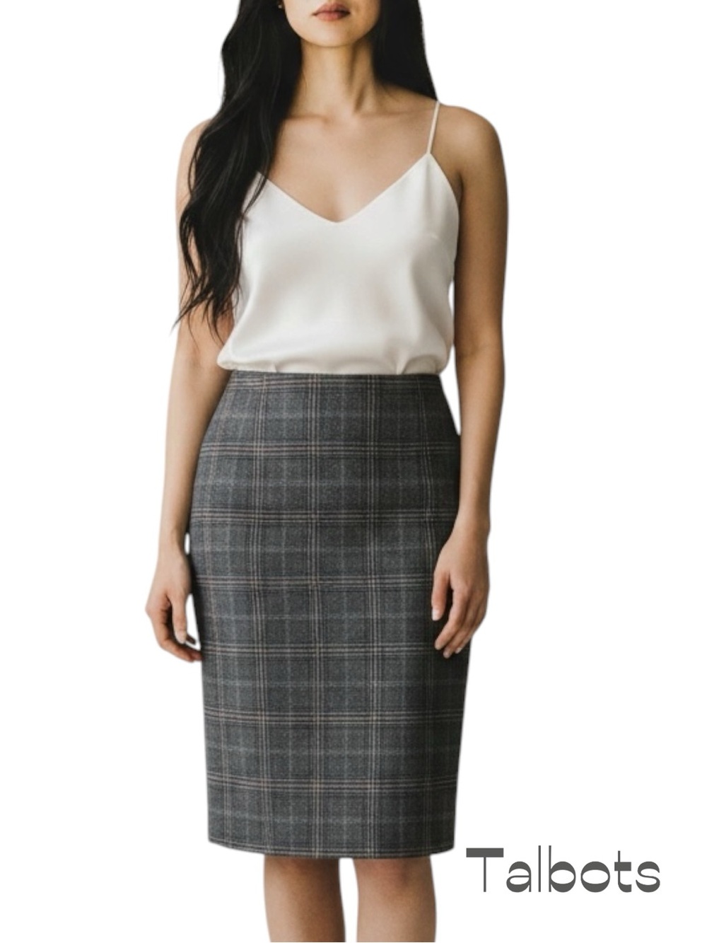 Talbots Gray Black Pure Wool Plaid Pencil Skirt NWOT Size 10 Academia Office